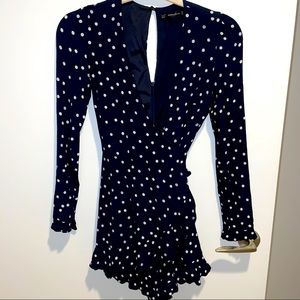 Zara Navy Blue Polka Dot Romper with Ruffles in size small